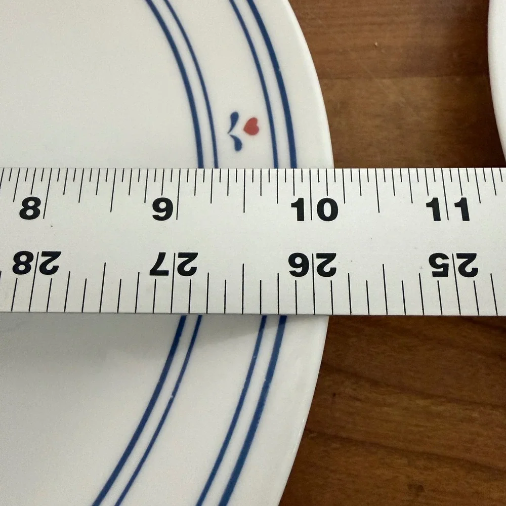 Corelle Country Hearts Dinner Plates Set of 2 Blue Bands Red Hearts 10.25 Inch
